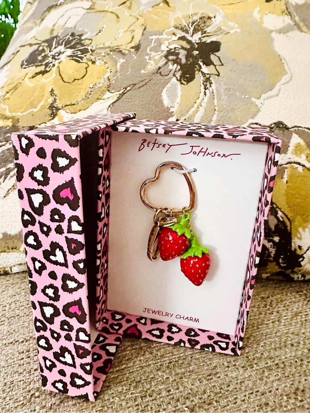 Betsey Johnson Red and Green Strawberry Keychain Charm - Picture 7 of 12